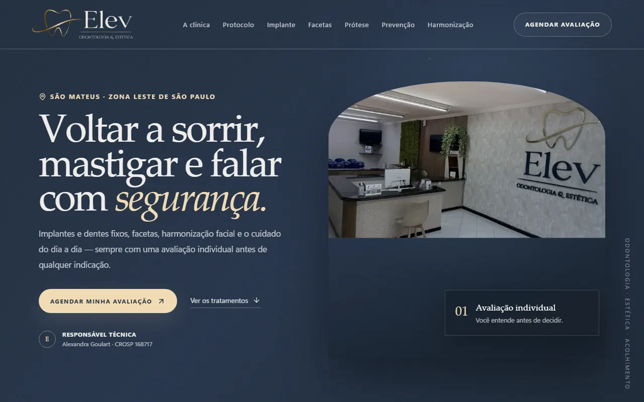 Captura real do site Elev Odontologia em computador