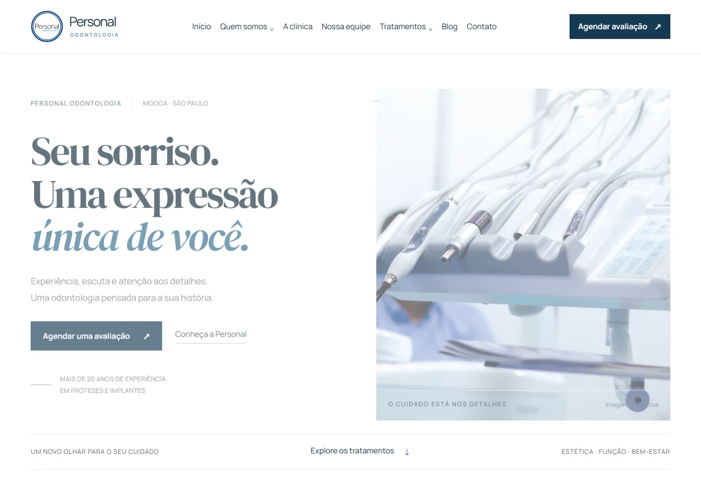 Página inicial do site da Personal Odontologia, na Mooca, em São Paulo, captura de 13/10/2026
